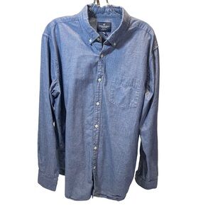 American Eagle Outfitters Men’s Blue Denim Button-Down Shirt Size XL 100% Cotton